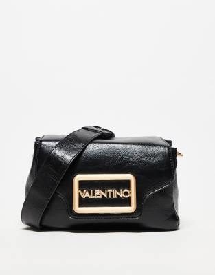 Valentino moni flap crossbody bag with webbing strap in black