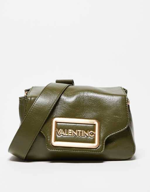 Valentino – Moni – Zielona torebka crossbody z klapką i parcianym paskiem