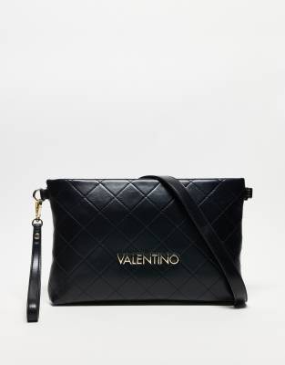 Valentino - Nur Re - Große, gesteppte Clutch-Tasche in Schwarz mit Handgelenkschlaufe