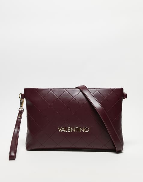 Valentino nur re large quilted large clutch bag with wristlet strap in burgundy  - view 1