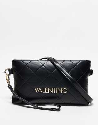 Valentino nur re small quilted clutch bag with wristlet strap in black