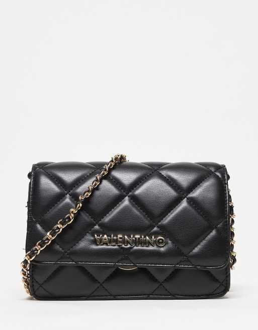 Valentino - Ocarina - Borsa a tracolla trapuntata nera con tracolla regolabile e dettagli dorati