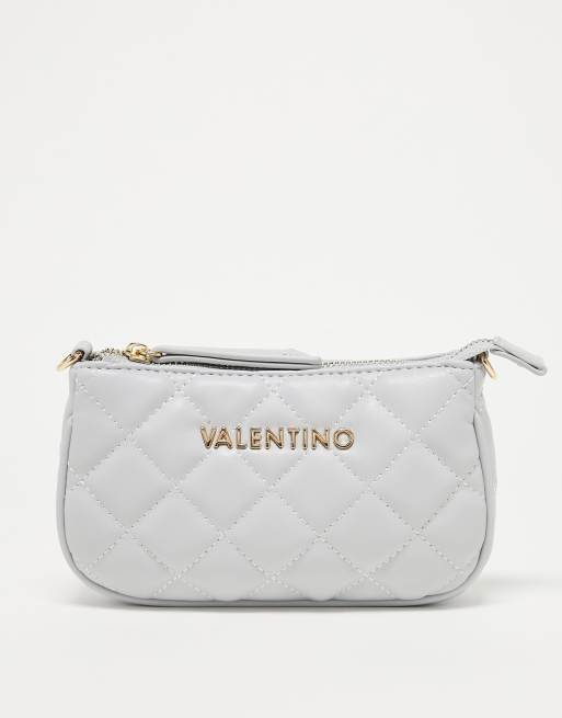 Valentino – Ocarina – Szara pikowana torebka crossbody z łańcuszkowym paskiem