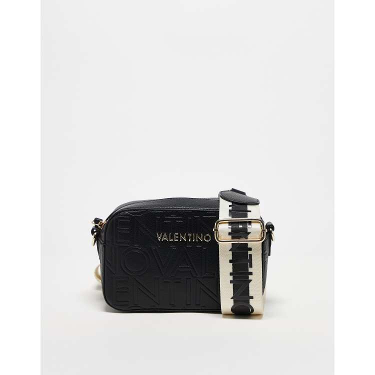 Valentino pansy embossed logo crossbody camera bag in black