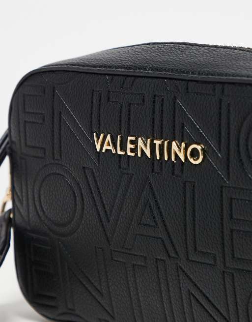 Valentino pansy embossed logo crossbody camera bag in black
