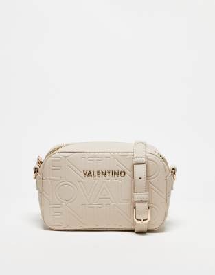 Valentino - Pansy - Kamera-Umhängetasche in Ecru mit geprägtem Logo-Neutral