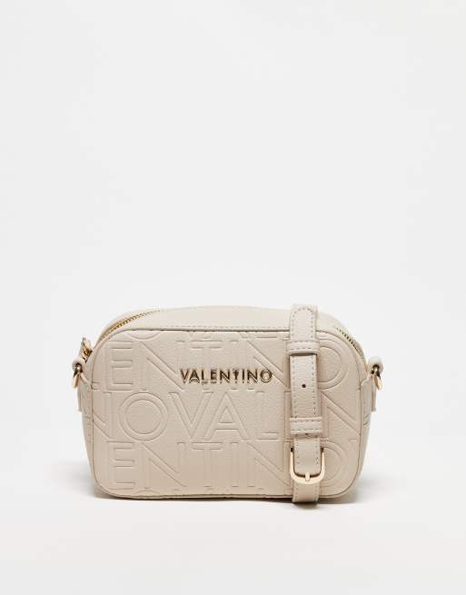 Valentino – Pansy – Mała torebka crossbody w kolorze ecru w wytłaczany wzór z logo