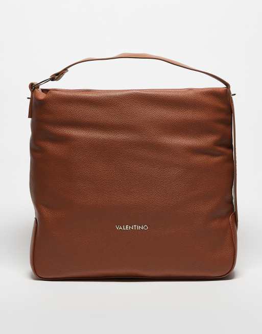 Valentino - Peonies - Borsa da spalla oversize morbida color cuoio