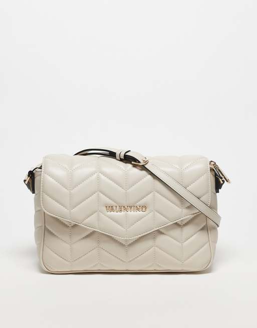 Valentino – Petal – Pikowana torebka crossbody w kolorze ecru z łańcuszkowym paskiem