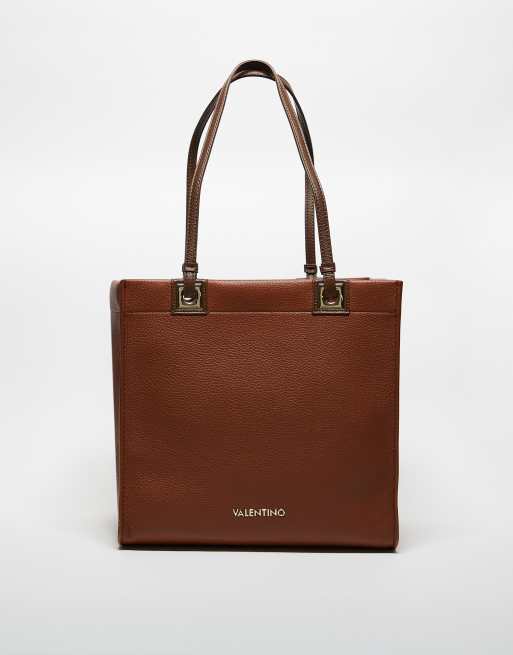 Valentino - Post Re - Borsa shopping da spalla color cuoio