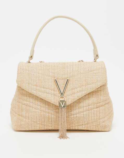 Valentino Privilege glitter straw shoulder bag with crossbody strap in natural - view 1