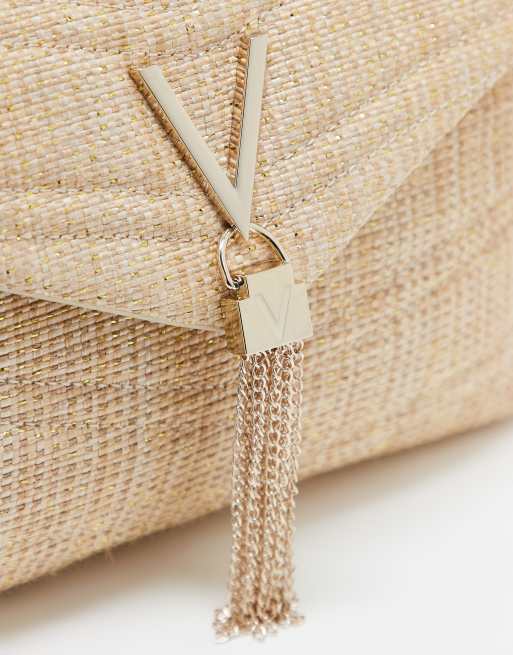 Valentino privilege glitter straw shoulder bag with crossbody