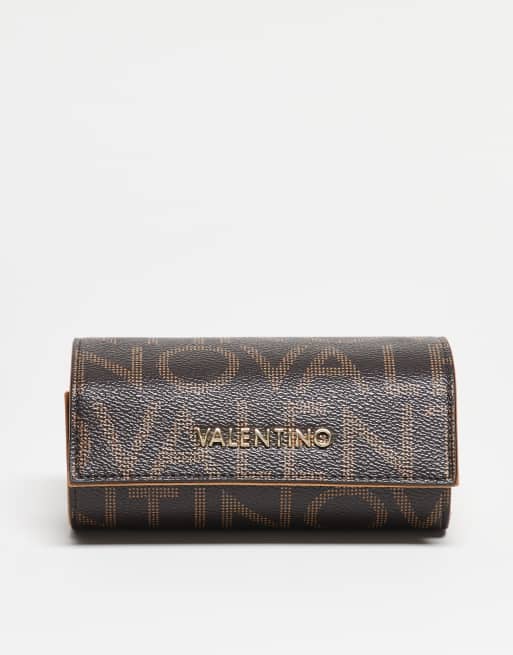 Valentino – Reginare – Brązowe zwijane etui na biżuterię we wzór z monogramem