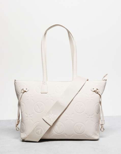 Valentino - Samba - Cremefarvet tote-taske med præget logo - view 1