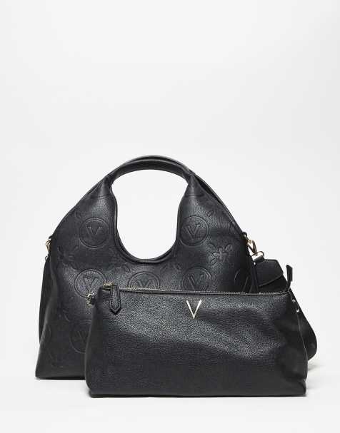 Valentino Samba Re embossed logo slouch shoulder bag with detachable crossbody strap in black - BLACK - view 1