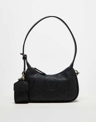 Valentino - Samba - Schultertasche in Schwarz mit geprägtem Logo und Umhängeriemen