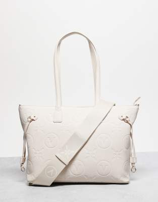 Valentino - Samba - Tragetasche in Creme mit geprägtem Logomuster-Weiß
