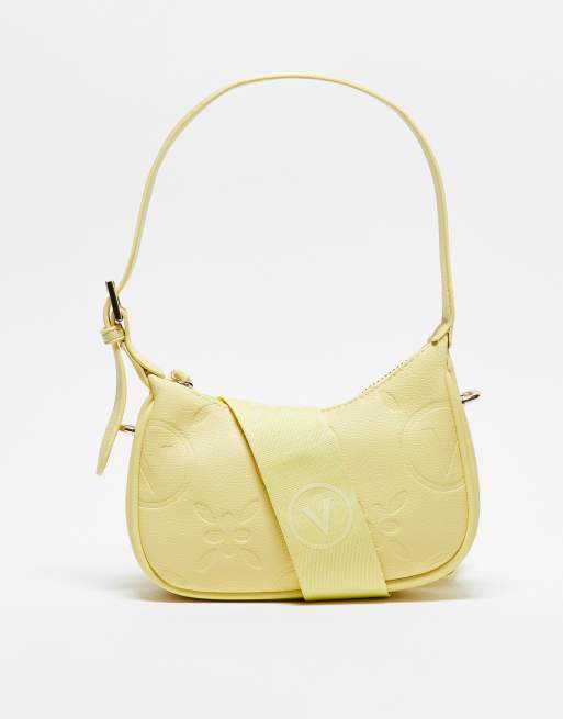 Valentino – Samba – Żółta torebka na ramię z paskiem crossbody w wytłoczony wzór z logo 