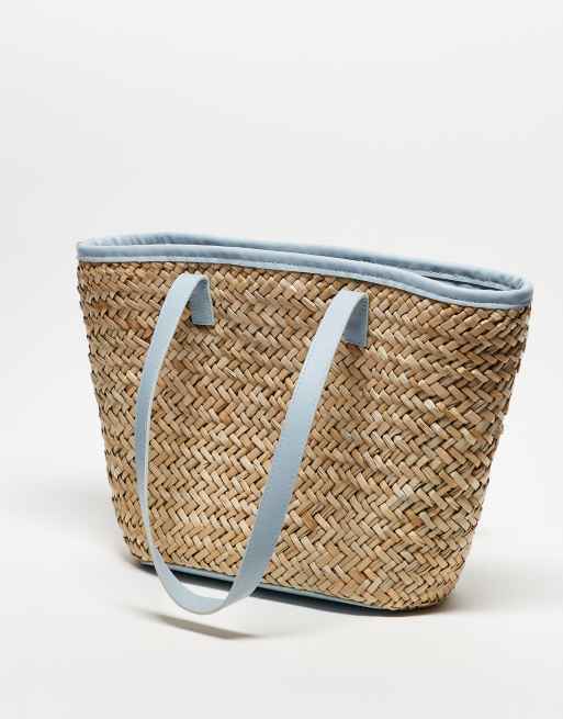Valentino samuela small straw tote bag in blue | ASOS