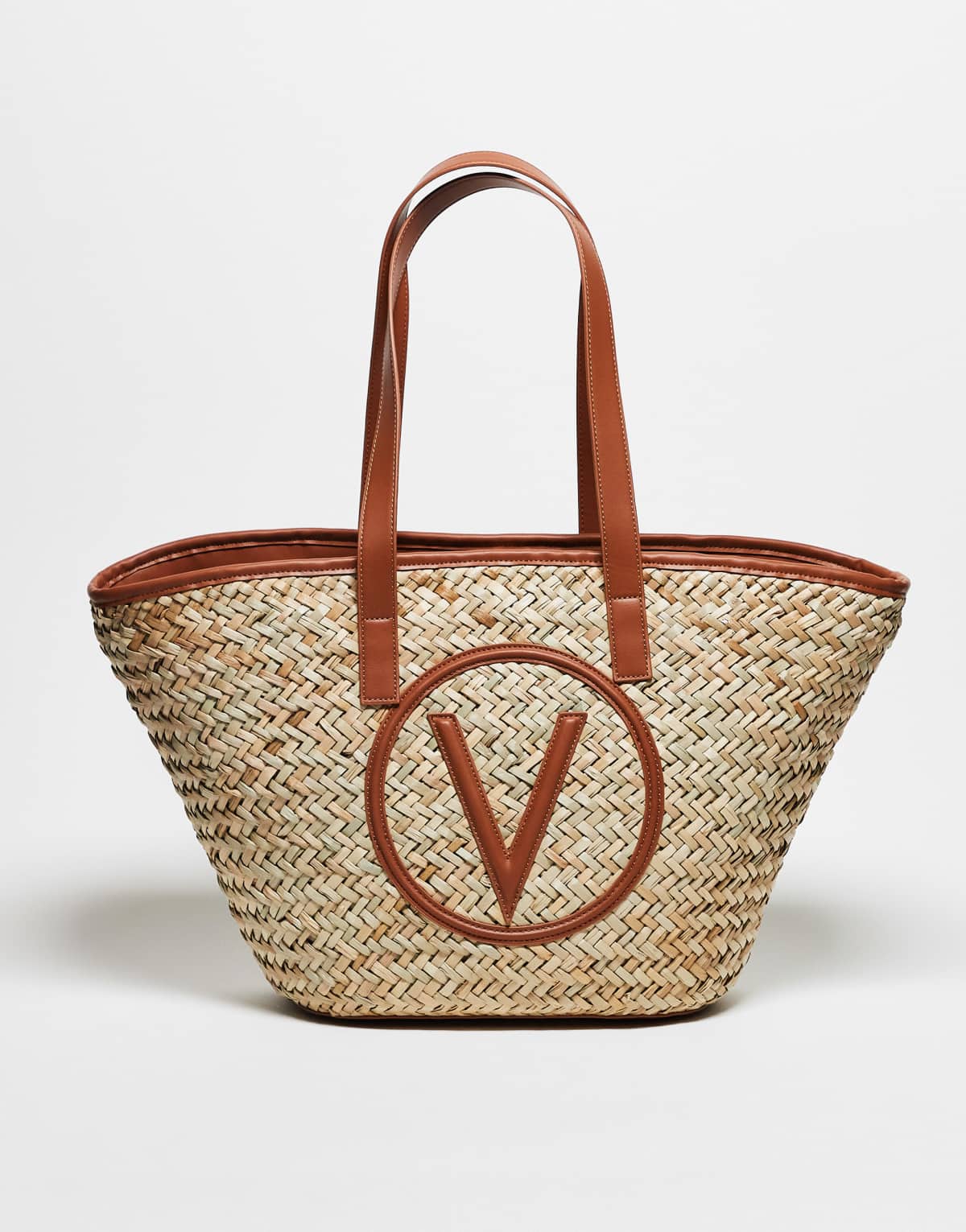 Valentino samuela straw tote bag in tan