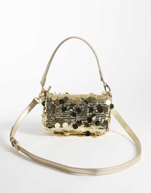 Valentino Schultertasche mit Pailletten und Disc-Detail in Gold, 4 von 4