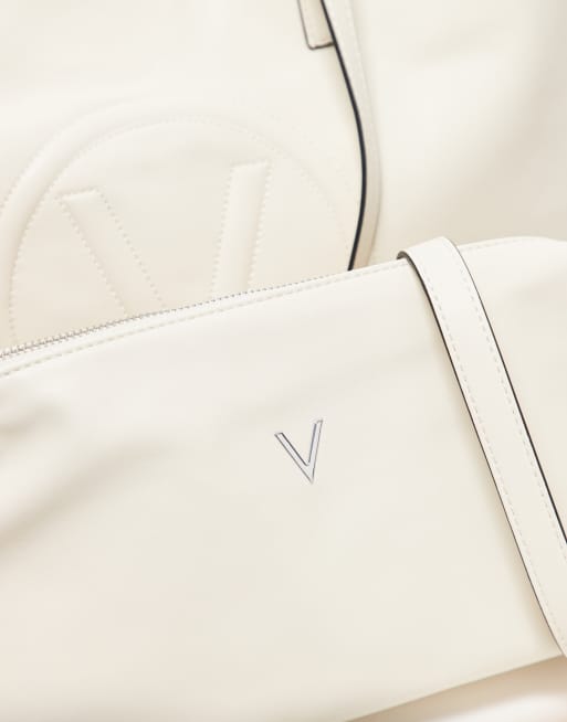 Valentino Selena embossed tote bag with inside pouch in cream, 2 of 3
