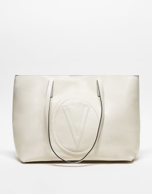 Valentino - Selena - Tragetasche in Creme mit geprägtem Logo und Innentäschchen-Weiß