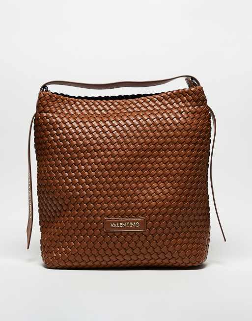 Valentino - Shantel - Borsa da spalla extra larga color cuoio intrecciata 
