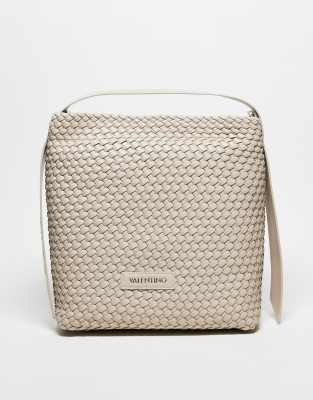 Valentino - Shantel - Große, weiche Schultertasche in Cremeweiß mit Webstruktur