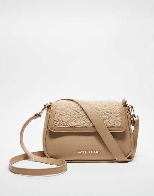 Valentino Shari Borsa da spalla con pannello in pile borg color crema