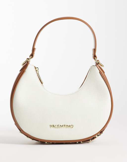 Valentino - Shelby - Borsa da spalla a mezzaluna bianca e color cuoio 