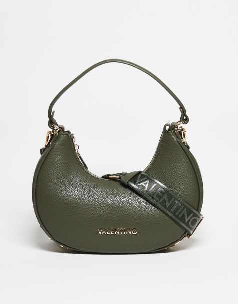 Valentino shelby crescent shoulder bag with crossbody strap in dark green - view 1