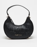 [Valentino] Valentino Shelby embossed saddle shoulder bag with detachable crossbody strap in black No Size BLACK