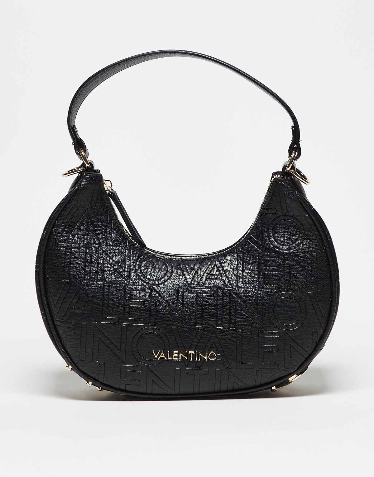 Valentino shelby embossed saddle shoulder bag with detachable crossbody strap in black