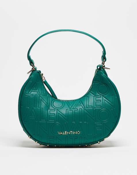 Valentino Shelby embossed saddle shoulder bag with detachable crossbody strap in dark green  - DGREEN - view 1
