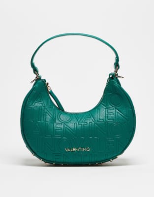 Valentino – Shelby – Mörkgrön axelväska med präglad sadeldesign och avtagbar axelrem 