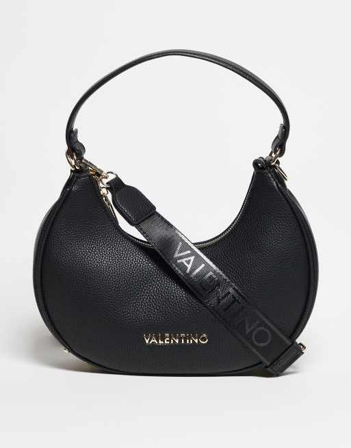 Valentino – Shelby – Zaokrąglona czarna torebka na ramię z paskiem crossbody