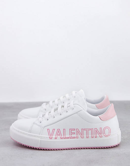 Valentino Shoes logo leather trainers in white and pink