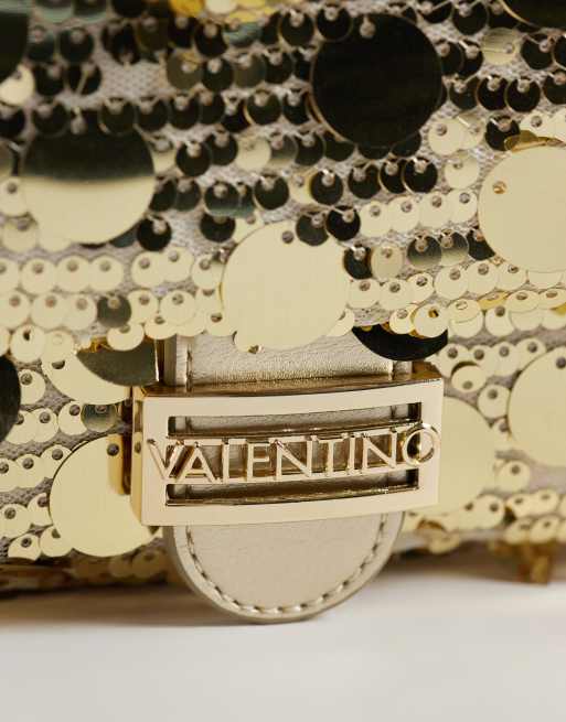 Valentino sleet disc schoudertas met pailletten in goud, 3 van 4