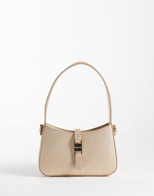 Valentino slope mini buckle shoulder bag in pale gold