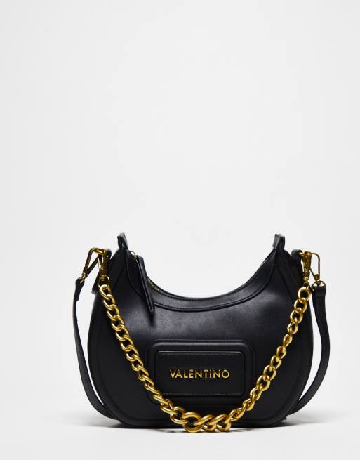 Valentino – Snowy – Czarna torba na ramię z łańcuszkiem w kolorze złota