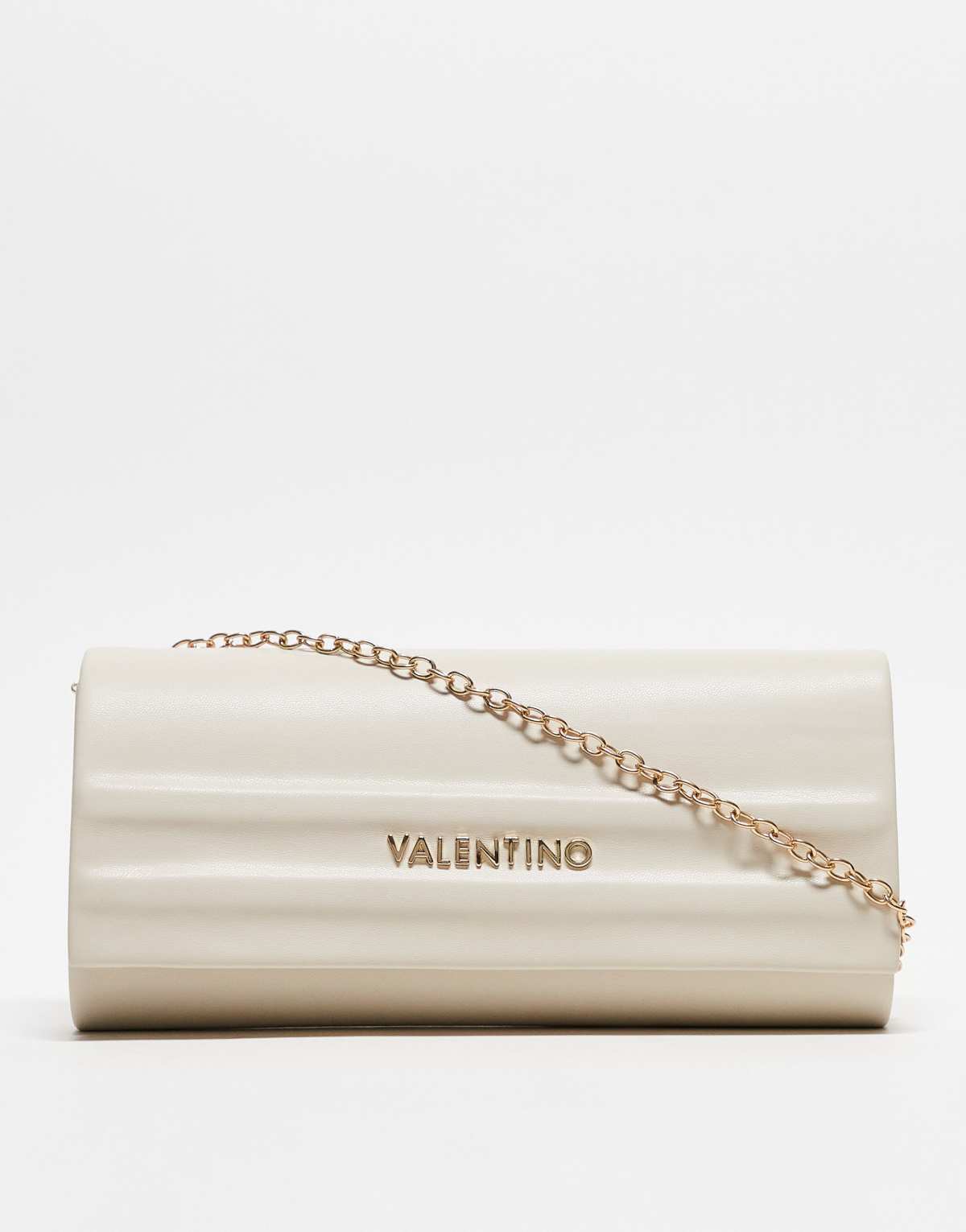 Valentino sofie minimal clutch bag with detachable chain strap in cream