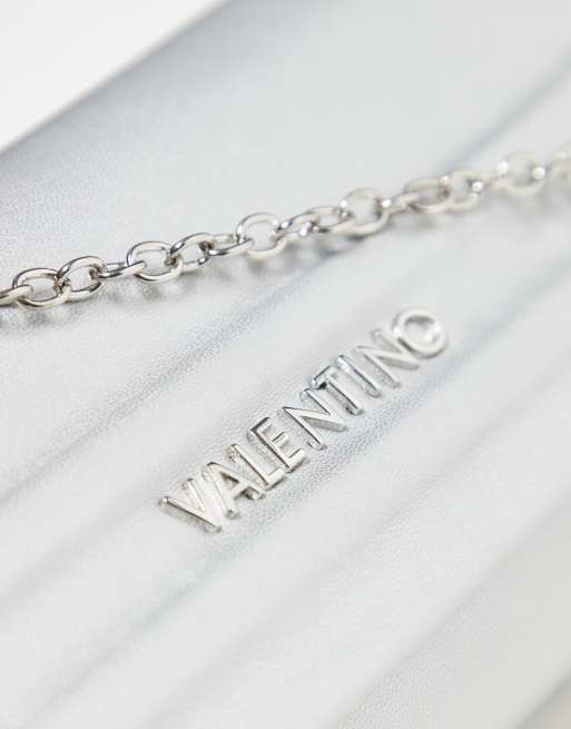 Valentino sofie minimal clutch bag with detachable chain strap in silver, 2 of 3