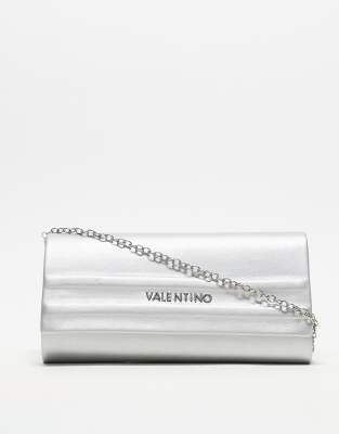 Valentino - Sofie - Minimalistische Clutch in Silber mit abnehmbarem Kettenriemen