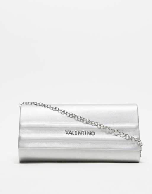 Valentino - Sofie - Sølvfarvet minimalistisk clutch-taske med aftagelig kæderem