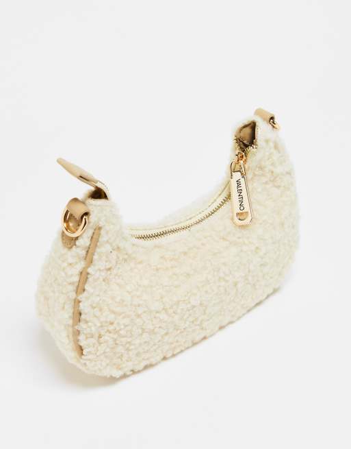 Valentino special camy borg shoulder bag with crossbody strap in beige, 3 of 4