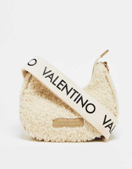 Valentino - Special Camy - Borsa da spalla in pile borg beige con tracolla