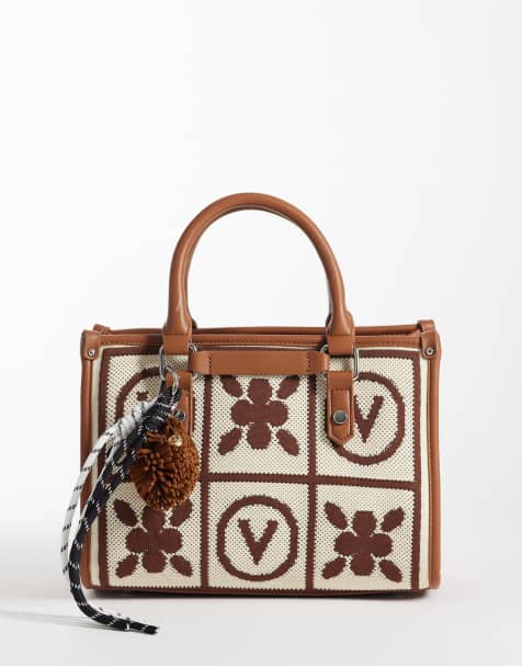 Valentino Tyle top handle tote bag with charm in tan monogram print - view 1