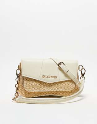 Valentino unika straw mix shoulder bag in cream-White
