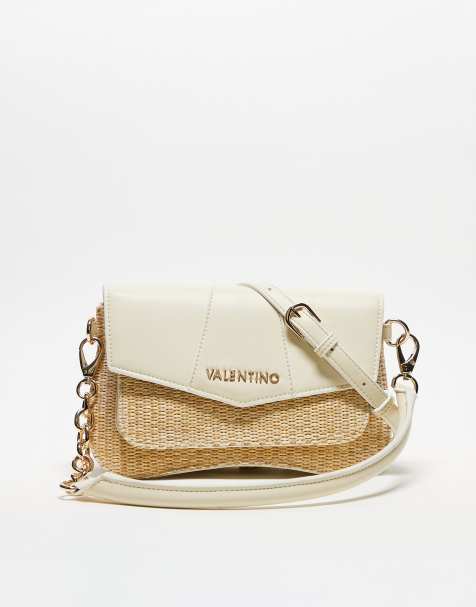 Valentino unika straw mix shoulder bag in cream - view 1